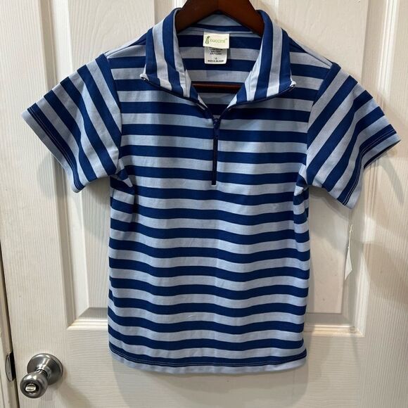 Boys New Blue Striped Polo with zip collar size 9 or 10 - Picture 8 of 12